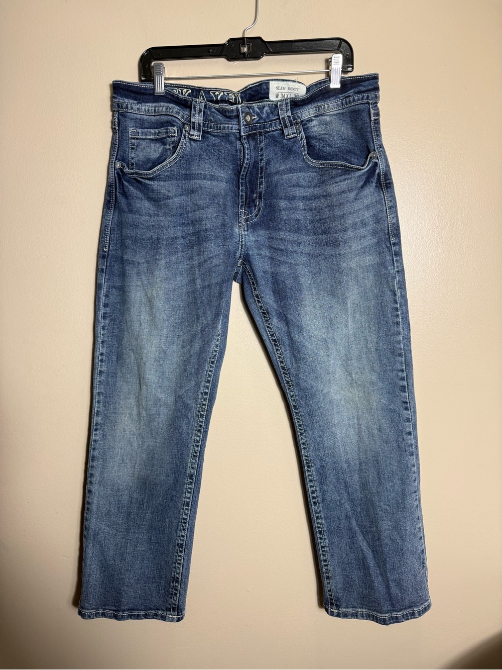 Axel Slim Boot Cut Jeans Mens 34x30 Y2K Western Cowboy Distressed
